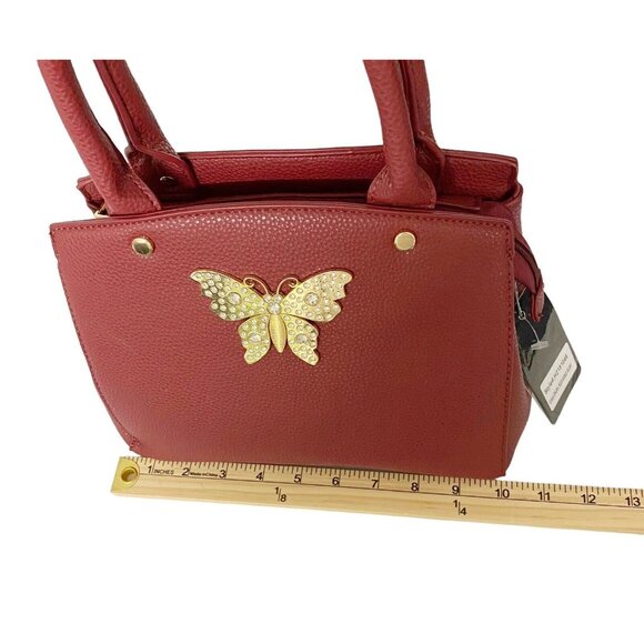 Crossi NY Handbag/Purse/Shoulder Bag With Butterfly Emblem  Ruby Red New W Tags - Picture 11 of 15